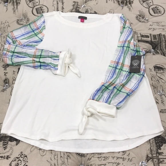 Vince Camuto Tie Sleeve Mix Media Cozy Top - Picture 6 of 7